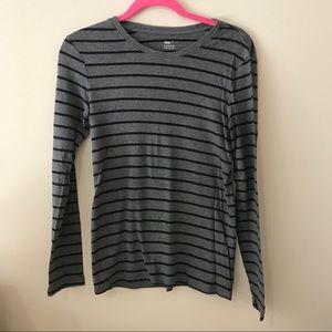 GAP Gray & Black Striped Long Sleeve Top